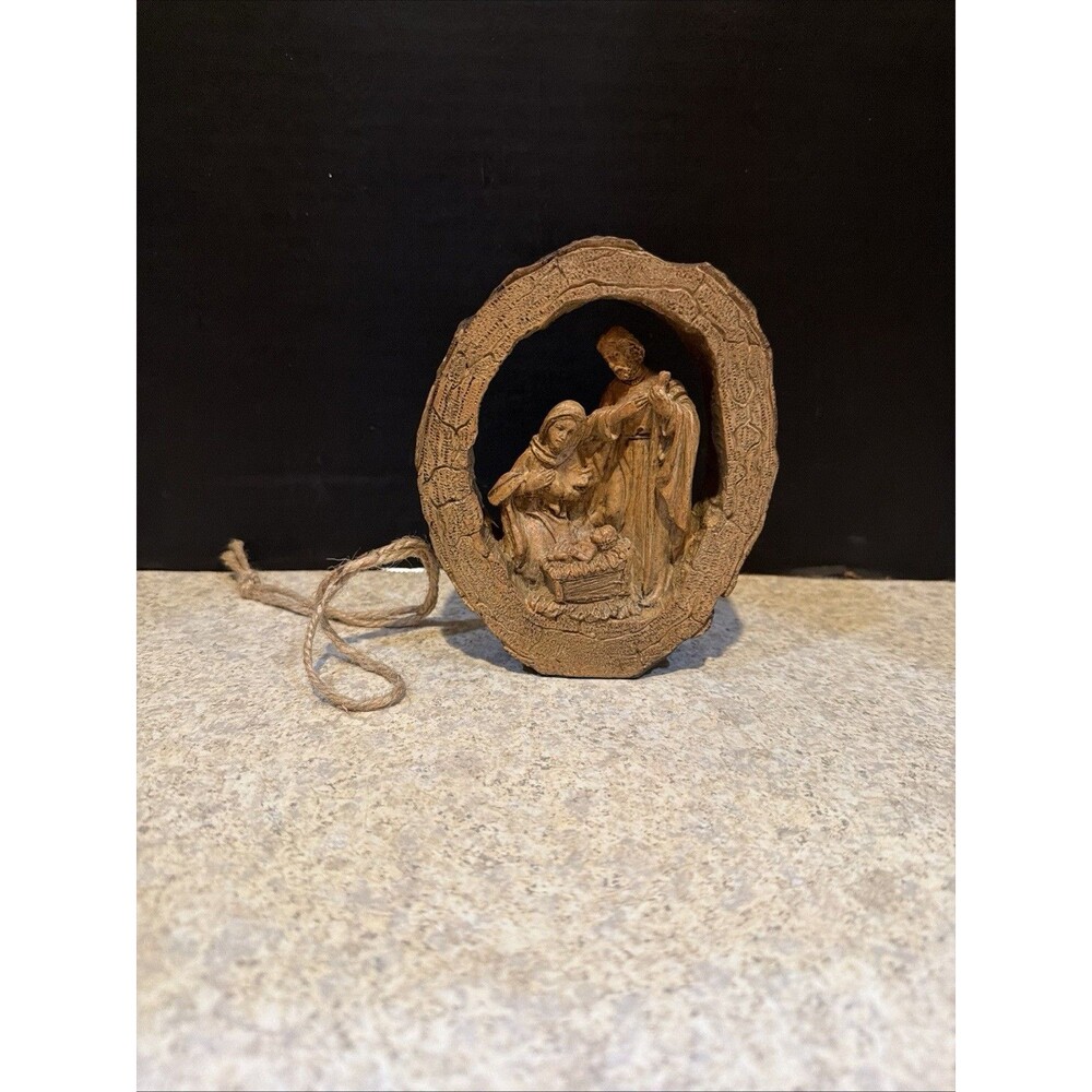 Ganz Holy Family Nativity Tree Ring Ornament Resin Rustic Wood Look Christmas